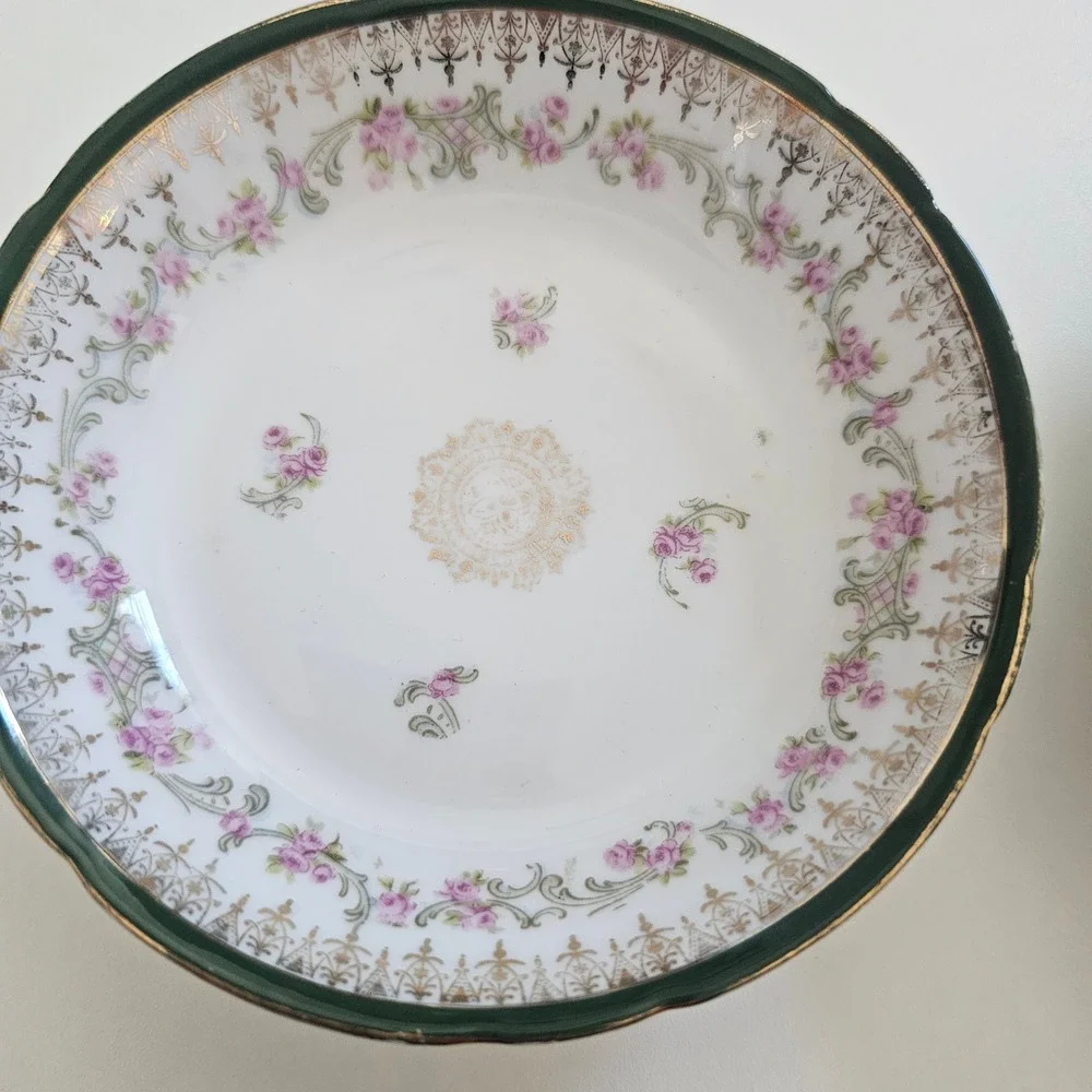 Antique C.T. Germany Carl Tielsch Porcelain Bowls Pink Roses Green Gold Gilt 2pc